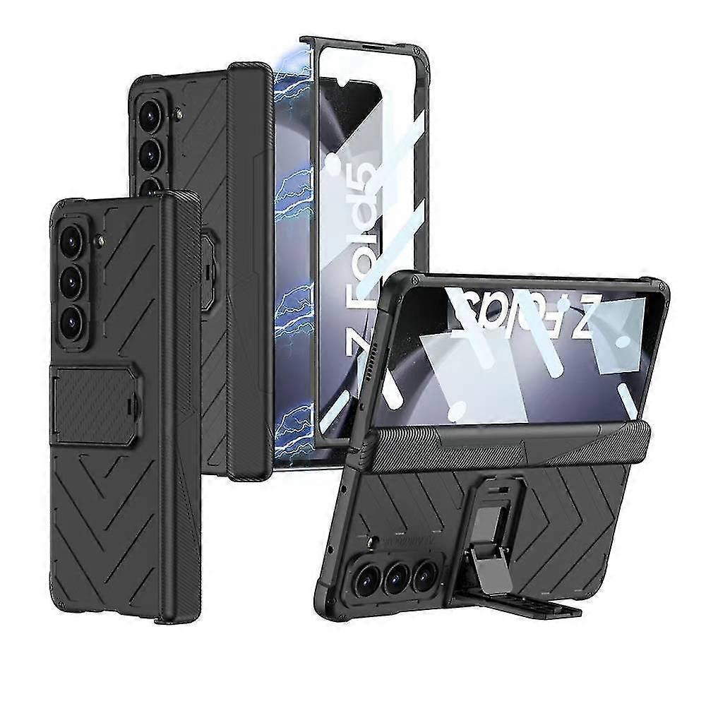 Hinged Magnetic Pc Case For Samsung Galaxy Z Fold 5 With Adjustable Kickstand & Screen Protector Shockproof Case