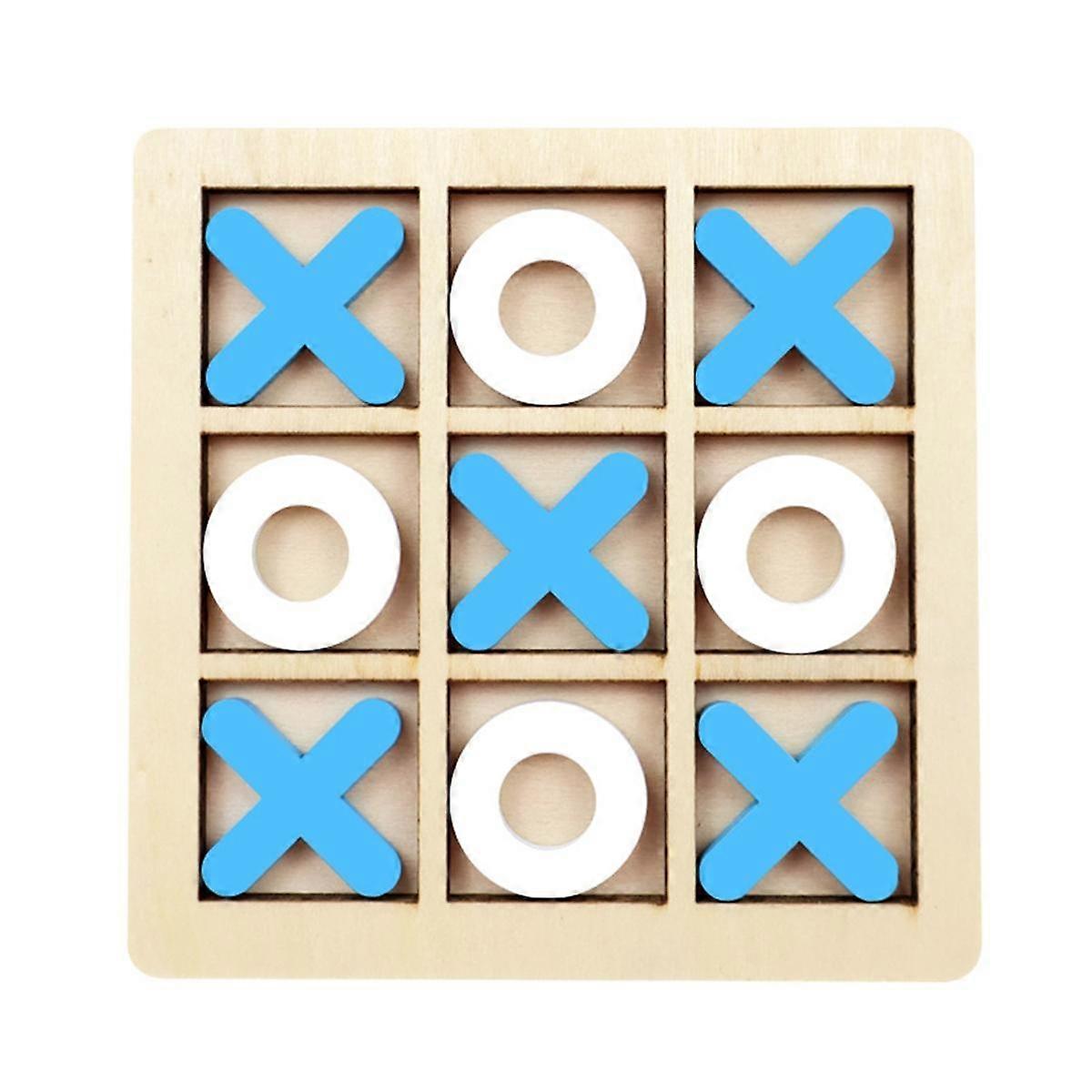 Wooden Board Tic-Tac Toe Game XO Table Game Toy Classical Family Children Puzzle Game Educational Toys Blue+White
