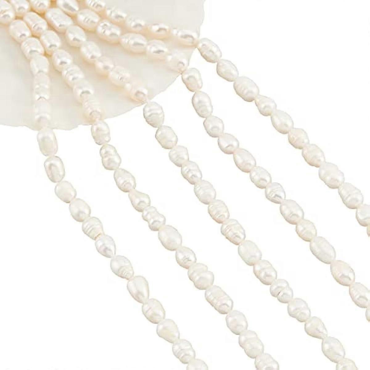 110Pcs Freshwater Pearl Beads, 6~7 mm Creamy White Rice Shape Freshwater Pearl Loose Natural Cultured Freshwater Pearl Charms Beads for Craft Jewelry 