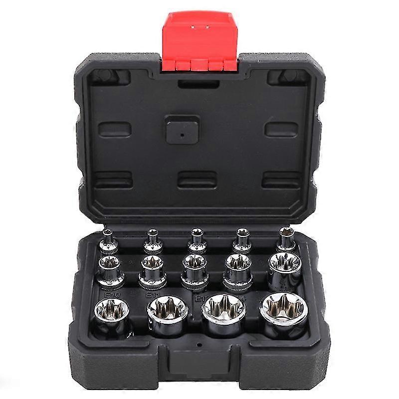14pcs 3/8-inch 1/2 Inch, 1/4 Inch, E-torx Star Socket Set