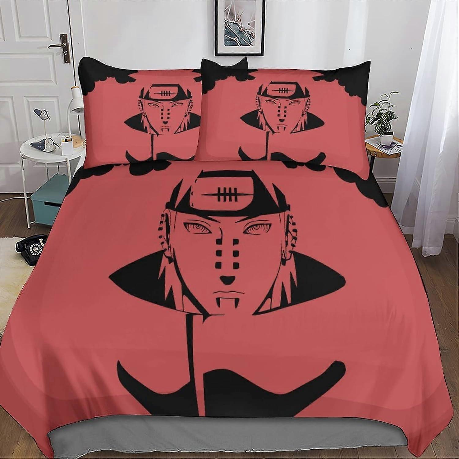 Naruto Set Biancheria Da Letto Con Copripiumino In Microfibra + Federe Anime Stampati In 3D Set Copripiumino con Chiusura A Cerniera 3 Pz Doppio