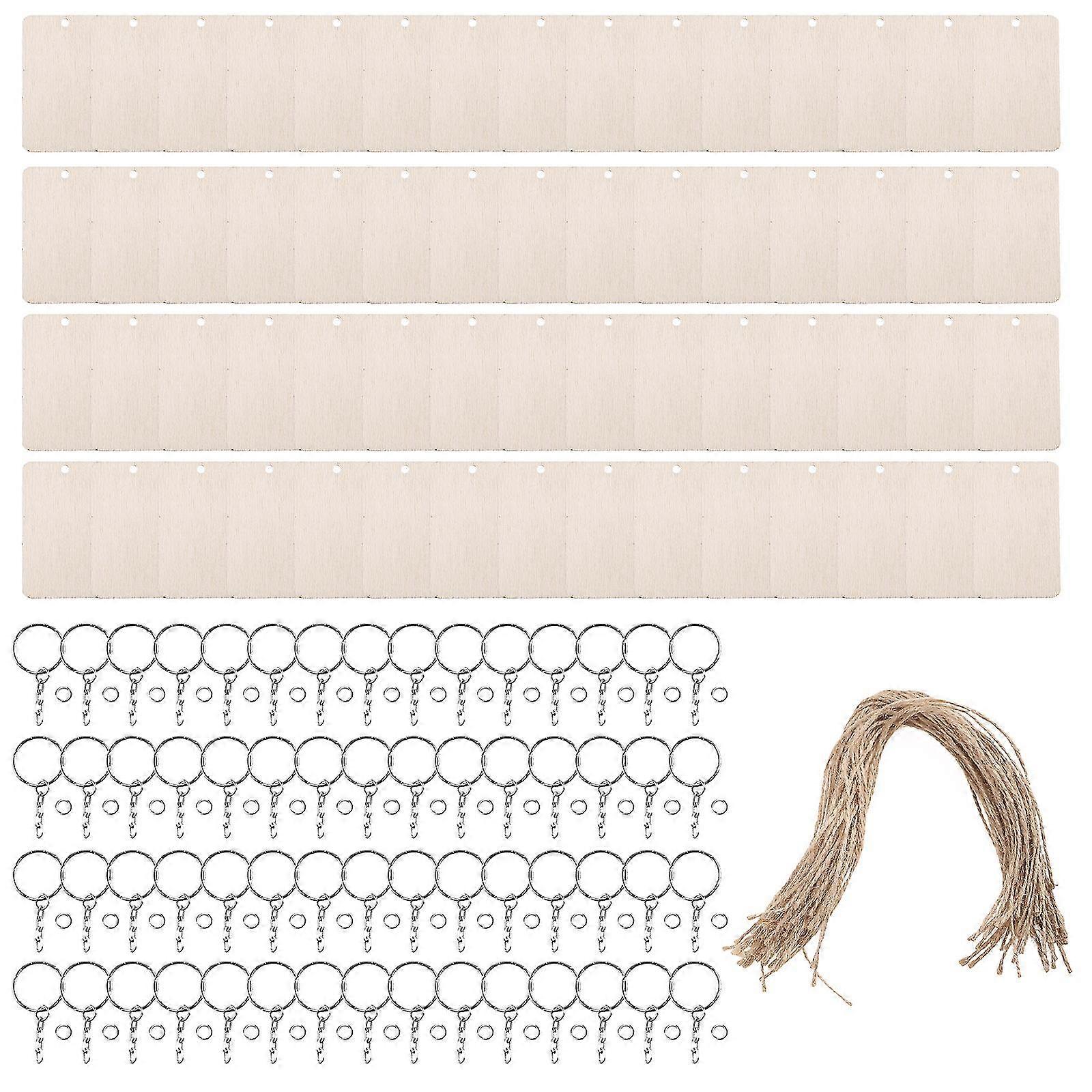 60pieces/set Unfinished Wood Pieces Rectangle-shaped With Hole With Keyring Set