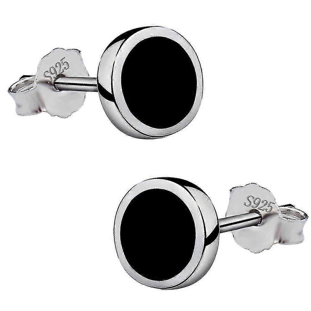 925 Sterling Silver Round Black Paint Stud Earrings