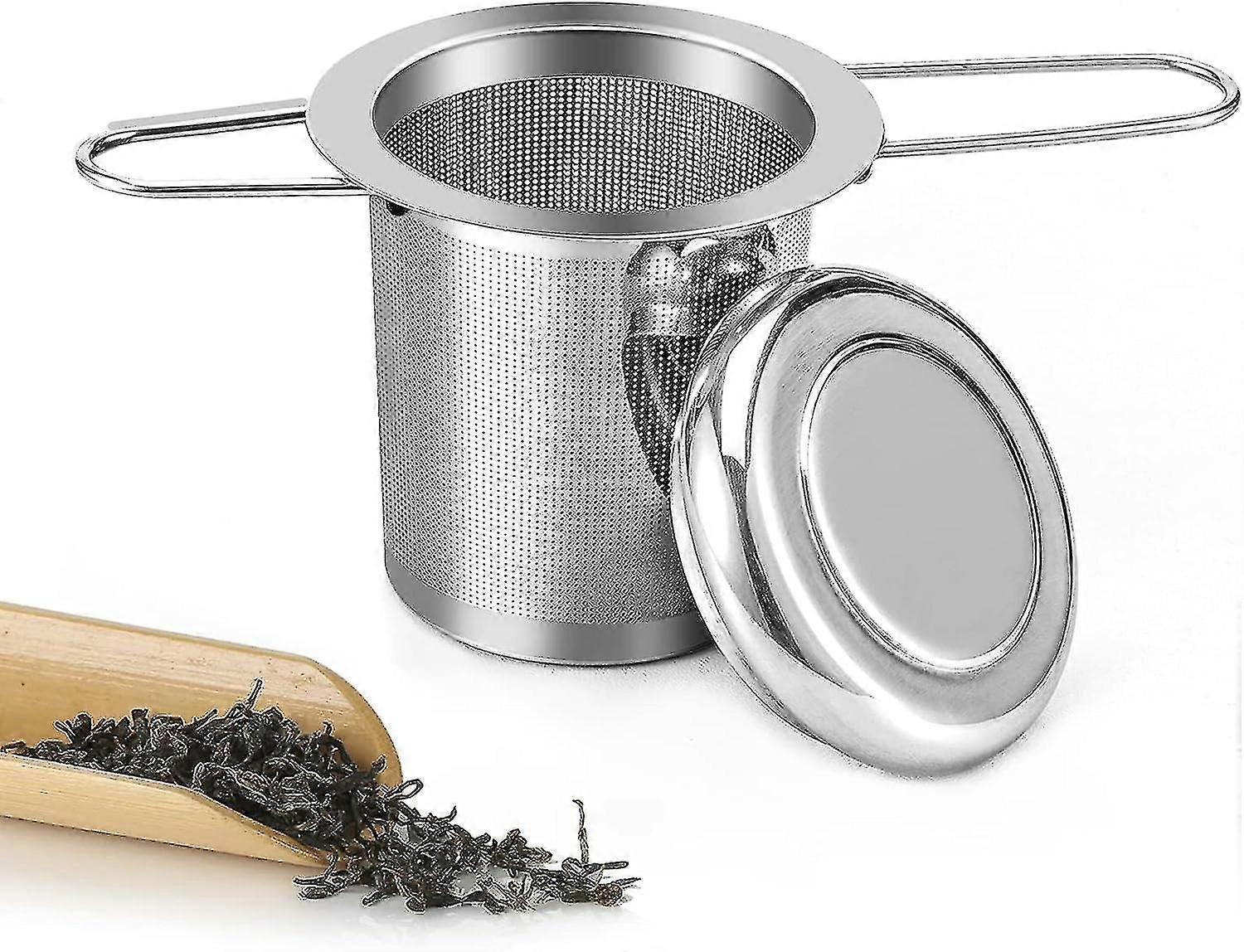 Tea Filter, 304 Stainless Steel Tea Filter Tea Infuser With Folding Handle And Lid For Different Size Cups And Teapots