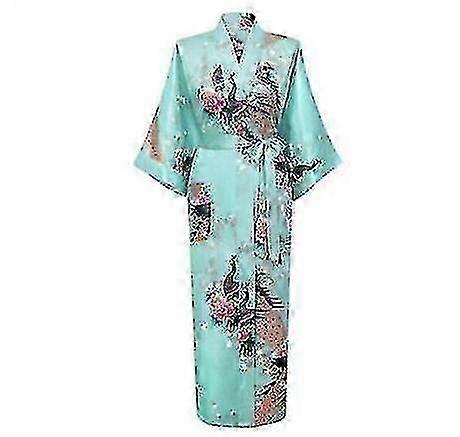 Tryck blomma- Påfågel Kimono, Badrock, Långrock Sovkläder