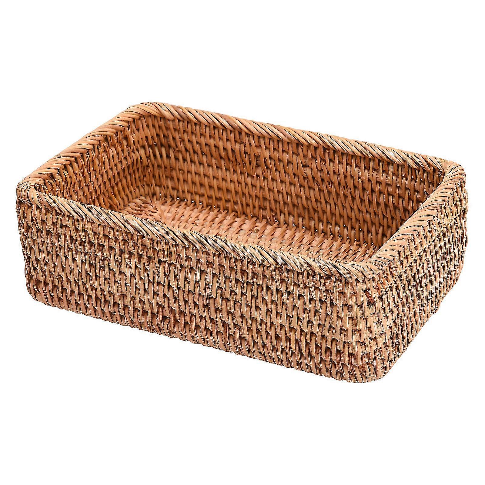 Handmade Rectangular Weaving Rattan Wicker Basket Fruit Tray Bread Hand-knitted Case Simple Portable Picnic Storage Box Home Kitchen Items Decoration