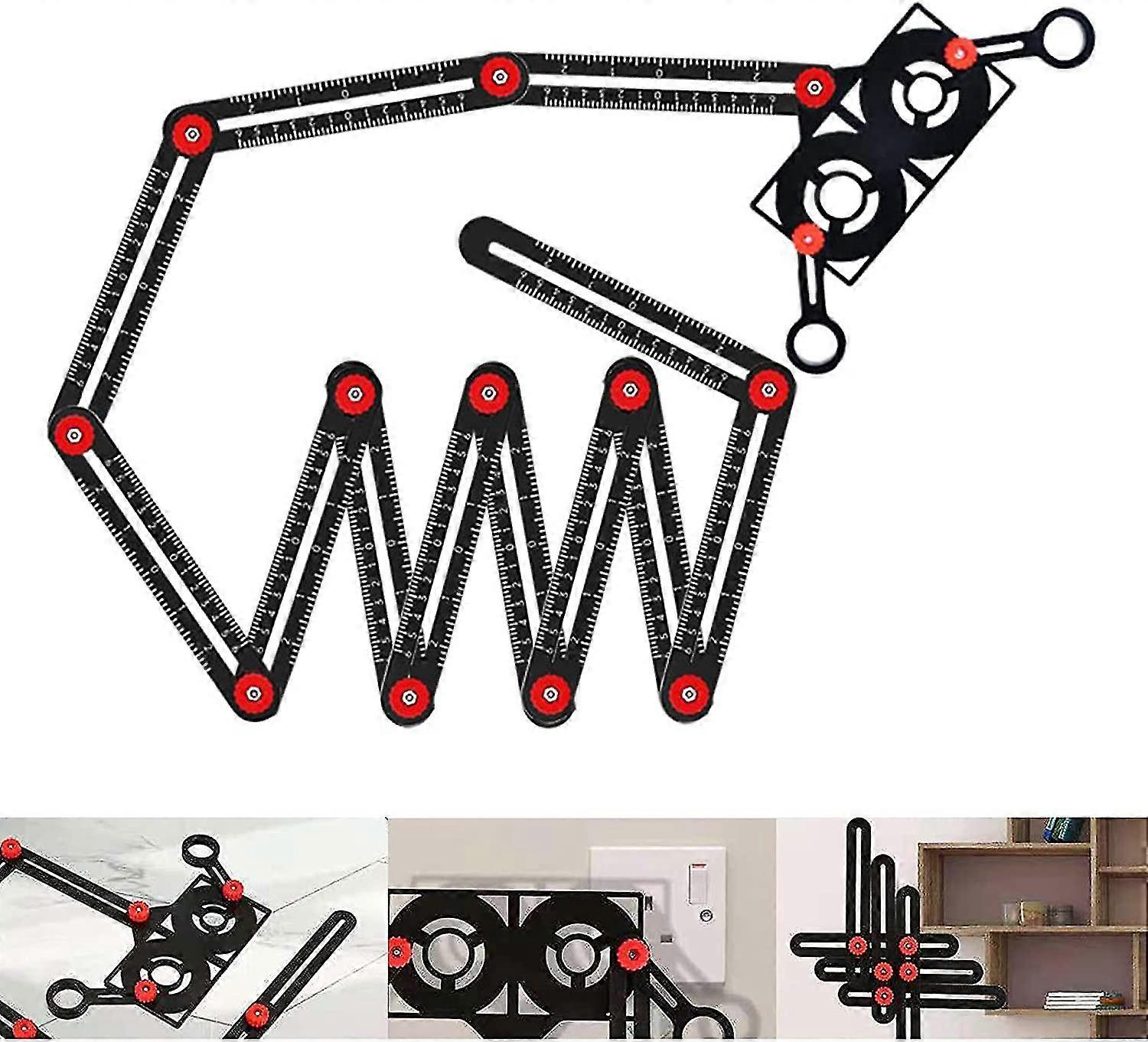 Multi-angle Measuring Ruler, 12 Sides Accurate Aluminum Alloy Template Layout Tool With Punch, Drilling Tool For Builders, Craftsmen, Carpenters, Diye
