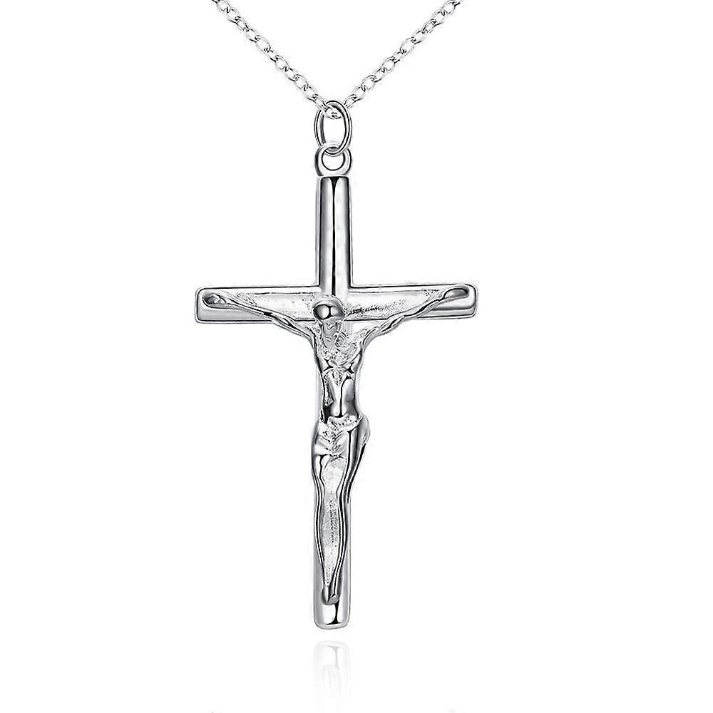 Umcho Men s Long Jesus Cross Silver Pendant