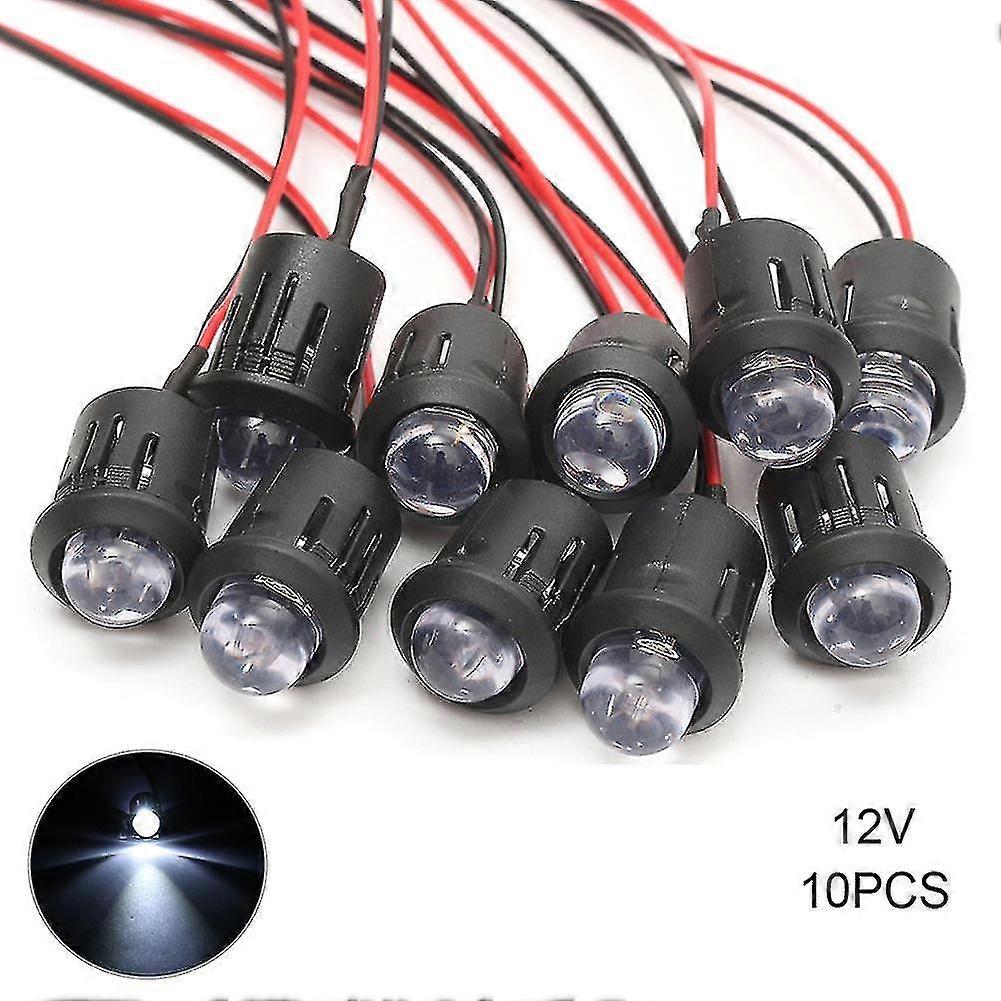10 Pcs/set 12v 10mm Pre-wired Constant Led Ultra Bright Water Clear Bulb Cable 20cm Prewired Led