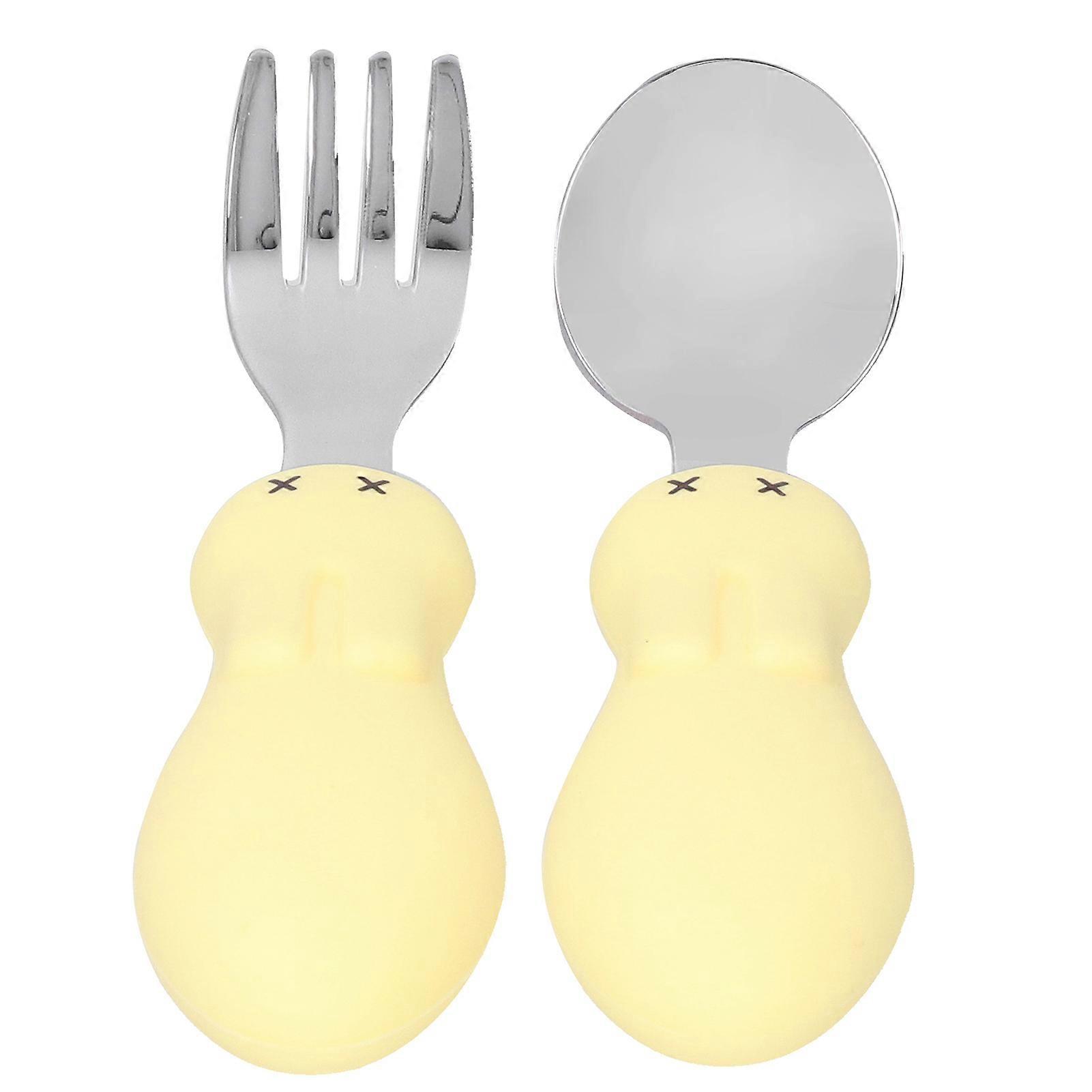 Baby Fork Spoon Set Stainless Steel Toddler Feeding Utensils Spoons Forks Tableware SetYellow
