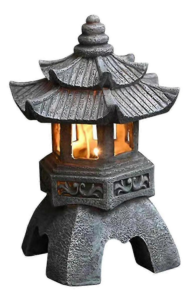 باغودا فانوس حديقة ضوء حديقة شمسية ضوء الحجر باغودا الديكور حديقة حديقة الراتنج النحت في الهواء الطلق الخفيفة (1PCS)