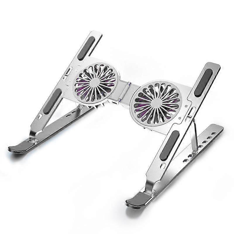 Adjustable laptop stand with cooling fan, computer stand with cooling holes, foldable, silver