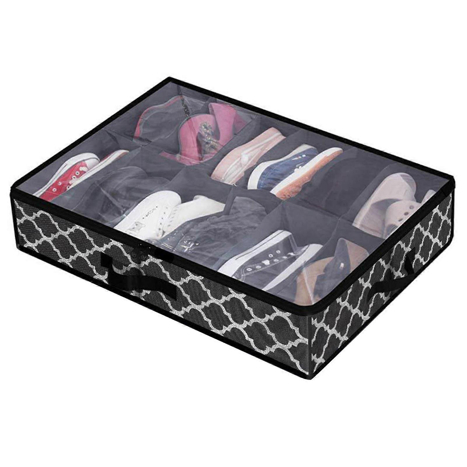Shoes Storage Box with Zipper and Handle Foldable Reusable Organizer