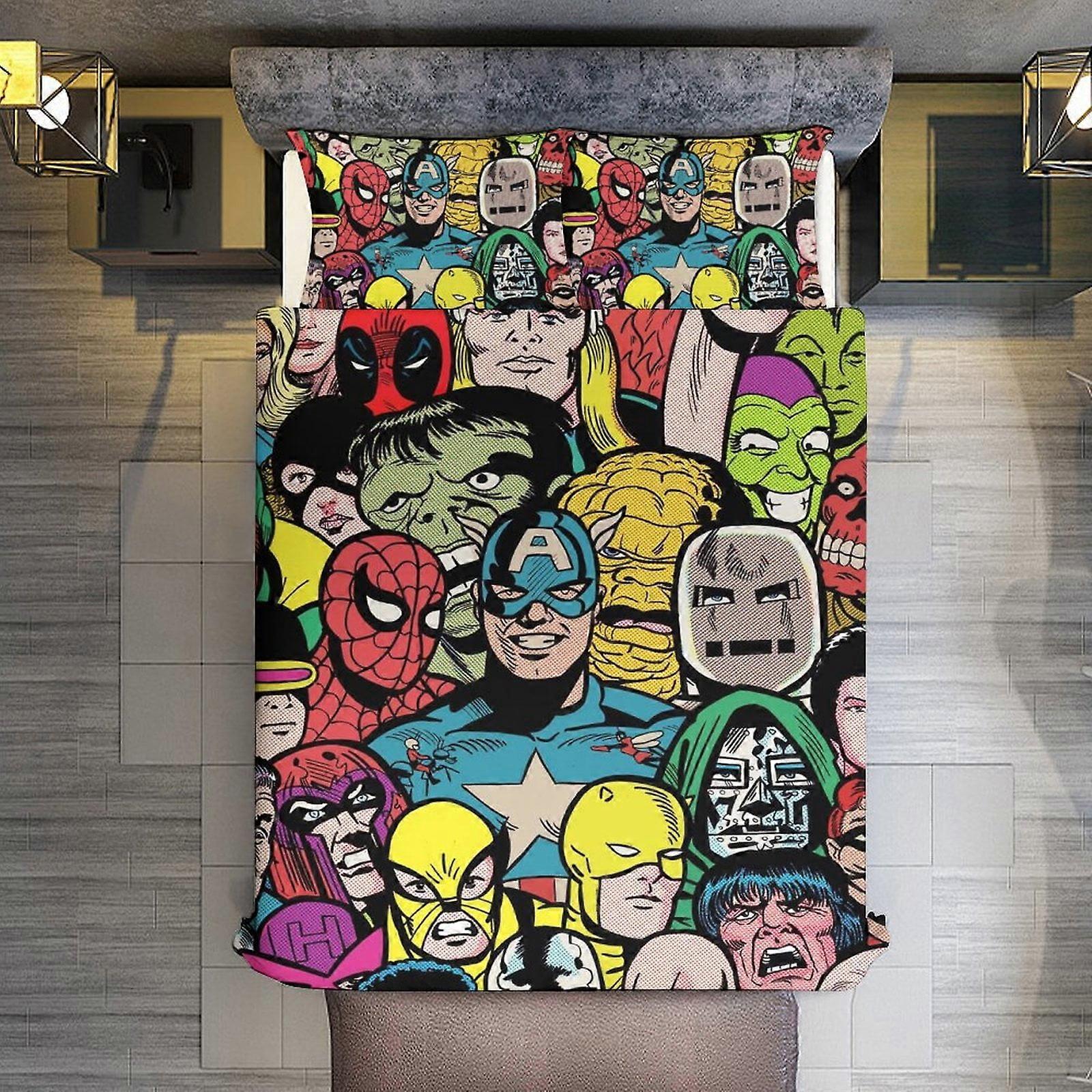v725 Lakan Sängkläder Spider-Man 3 Piece Sets Full / Queen Size - Vändbara mikrofibertäcken med 2 Shams Mjuk Lätt Överkast Täcke Comfo
