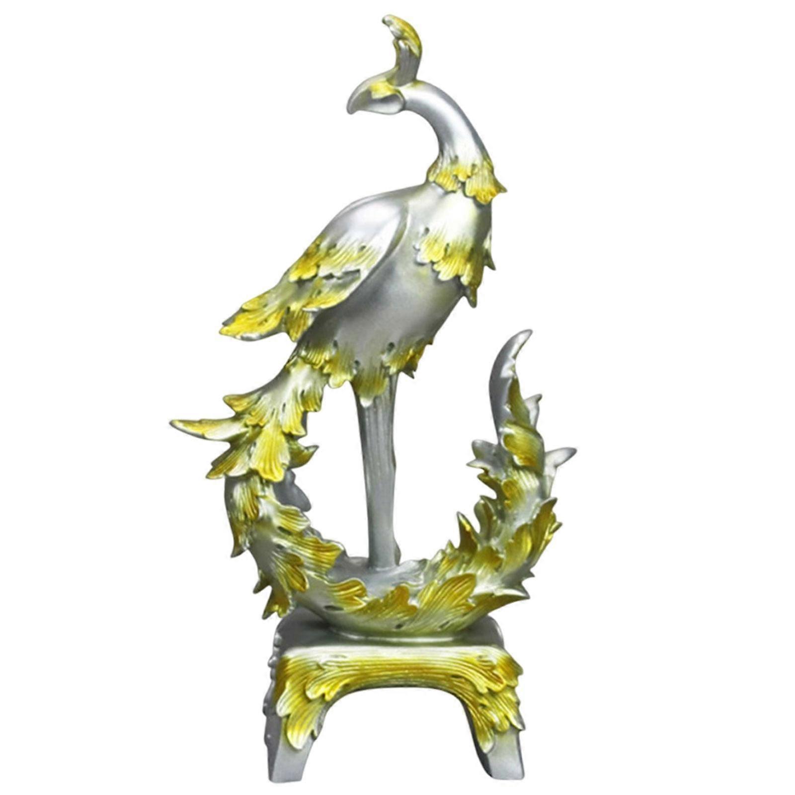 Resina Statua Da Collezione In Miniatura Yard Peacock Figurine per Libreria Oro