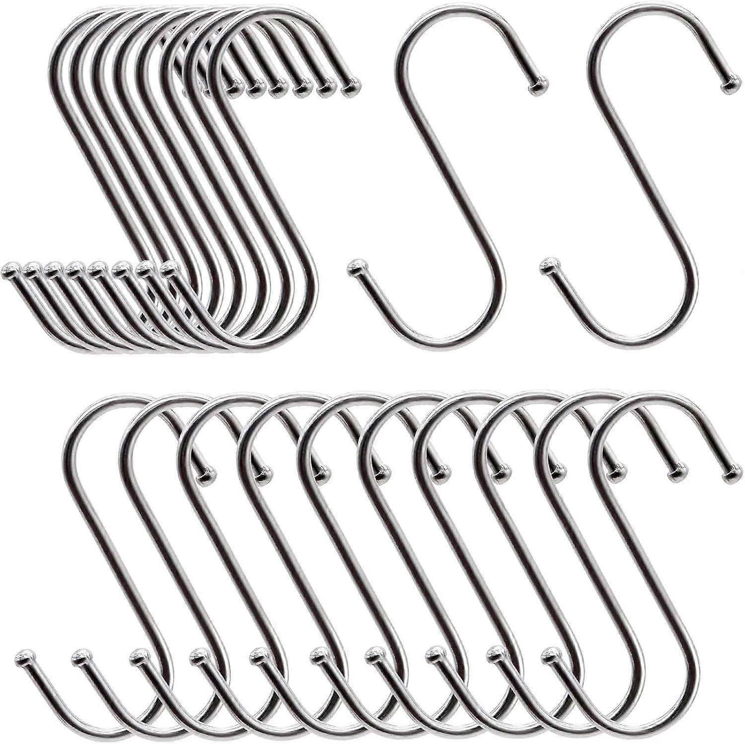 20 S-Hooks, Multi-Function Metal Hooks for Kitchen Bathroom Bedroom Office Garden (Silver) (Large)