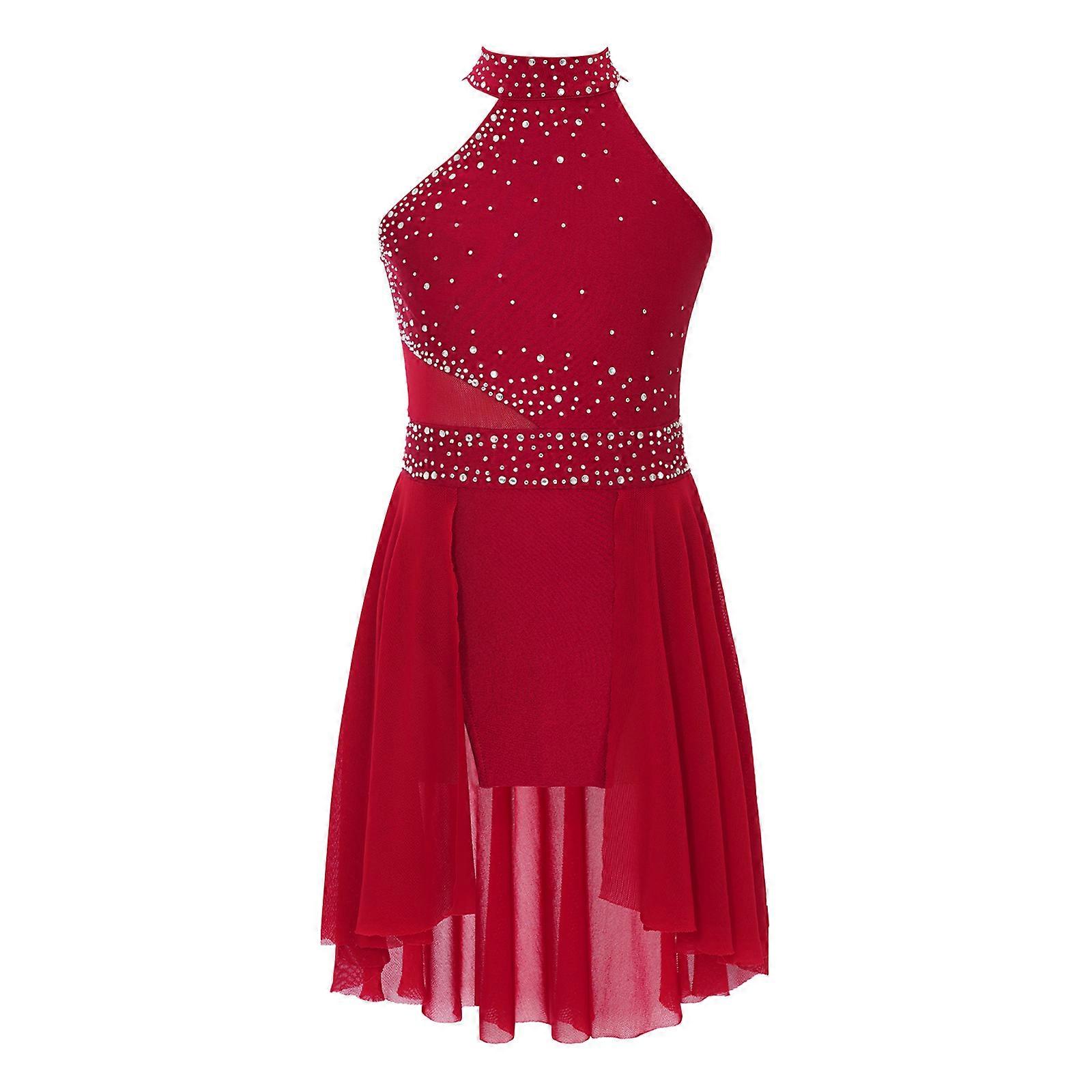 Kinder Mdchen Ballett Tanz Trikot Eiskunstlauf Kleid Strass schiere Mesh Tutu lyrische Gymnastik Tanz Trikot Kleid Tanz kleidung