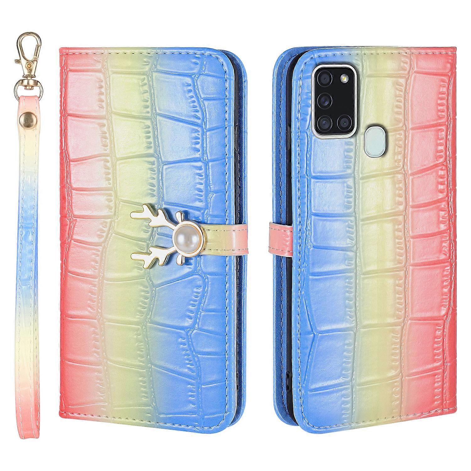 Elk Pattern Phone Case for Samsung Galaxy A21s with Card Holder, lanyard, PU Leather Material, Wallet Function, Corner Fall Protection