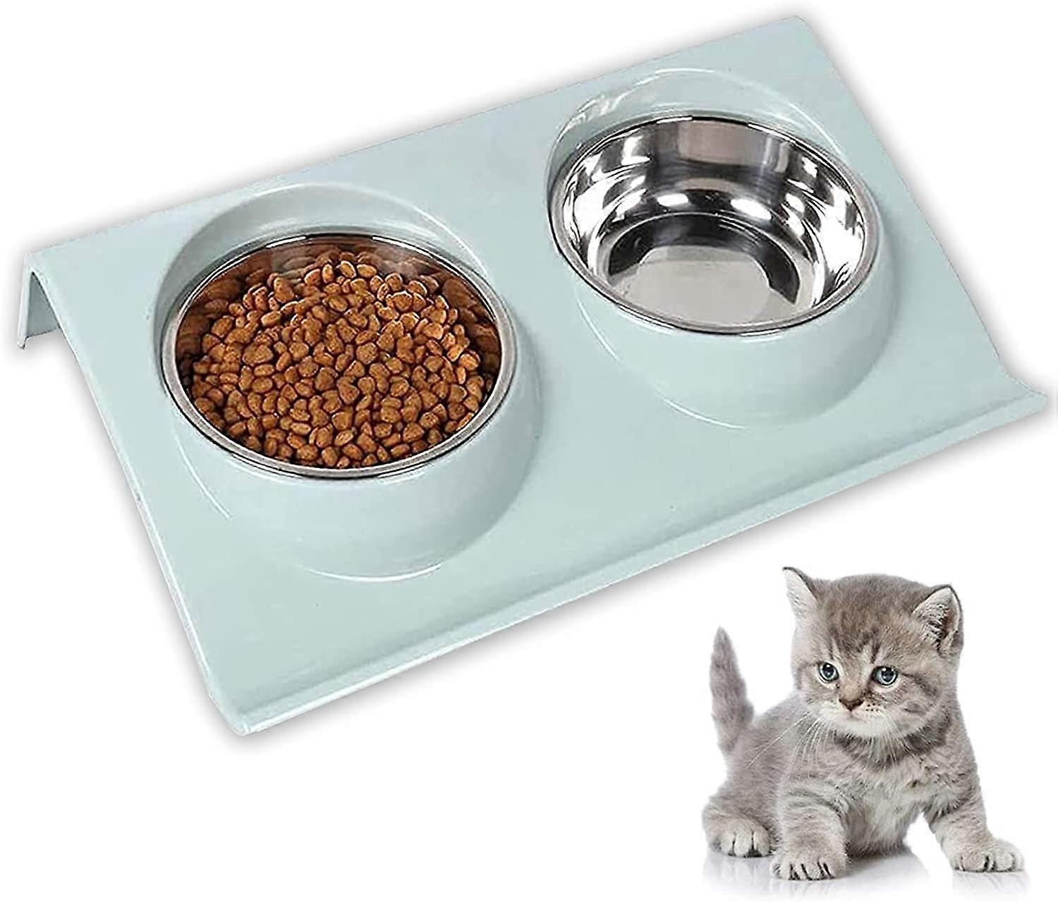 Pet Bowl Set, Pet Feeding Bowl, 15 Tilted Double Feeding Bowl Double Cat Bowl Large Puppy Cat Feeding Bowl (Blue)