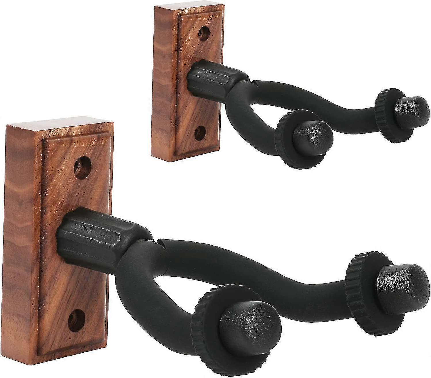 Väggmonterat gitarrstativ, uppsättning av 2 svarta valnötgitarrstativkrokar för akustisk gitarr, elgitarr, mandolin, bas, banjo, ukulele