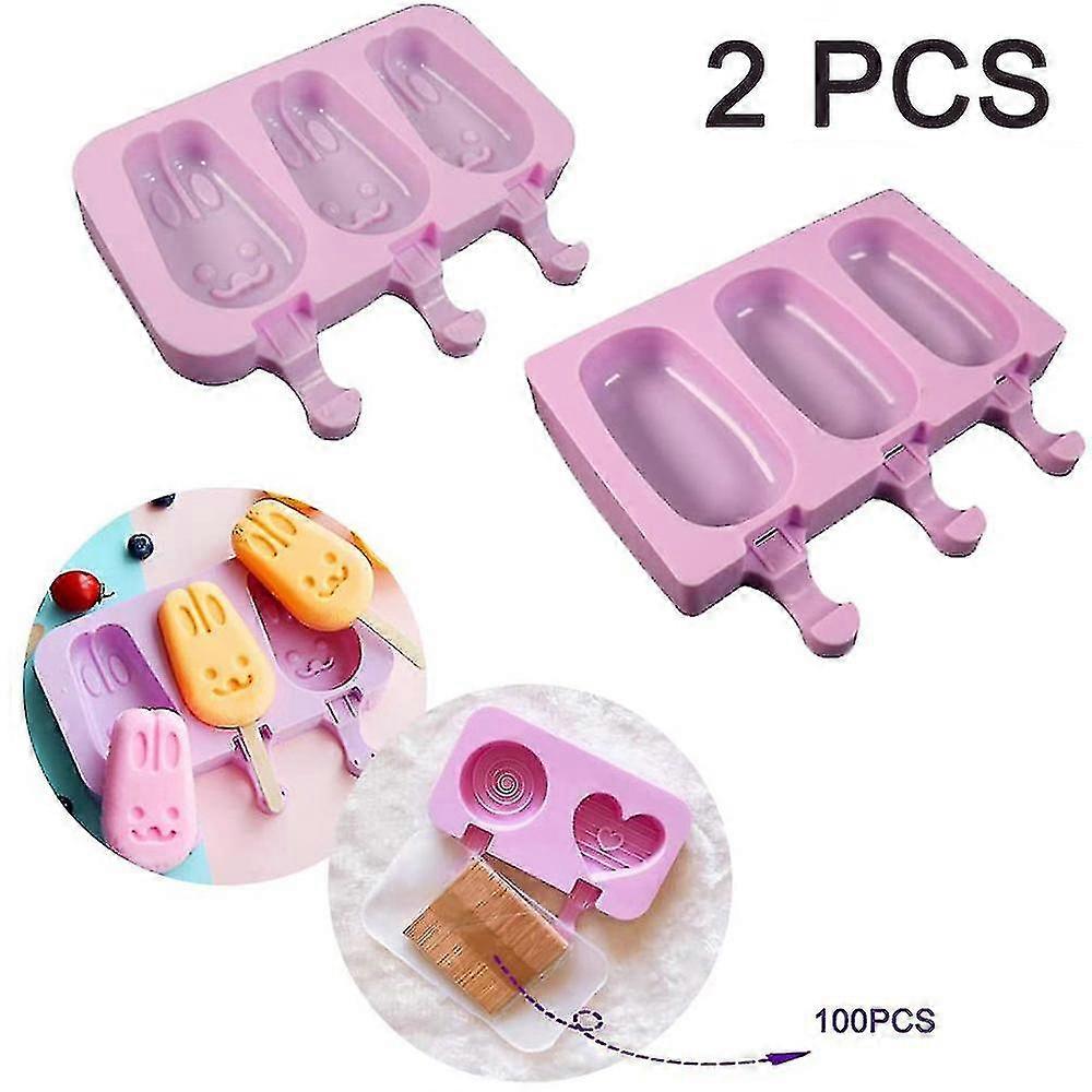 2pcs Ice Molds Ice Popsicle Molds Ice Cream Molds Silicone Ice Molds With 100 Wood Popsicle Lid Cake Popsicle Mold