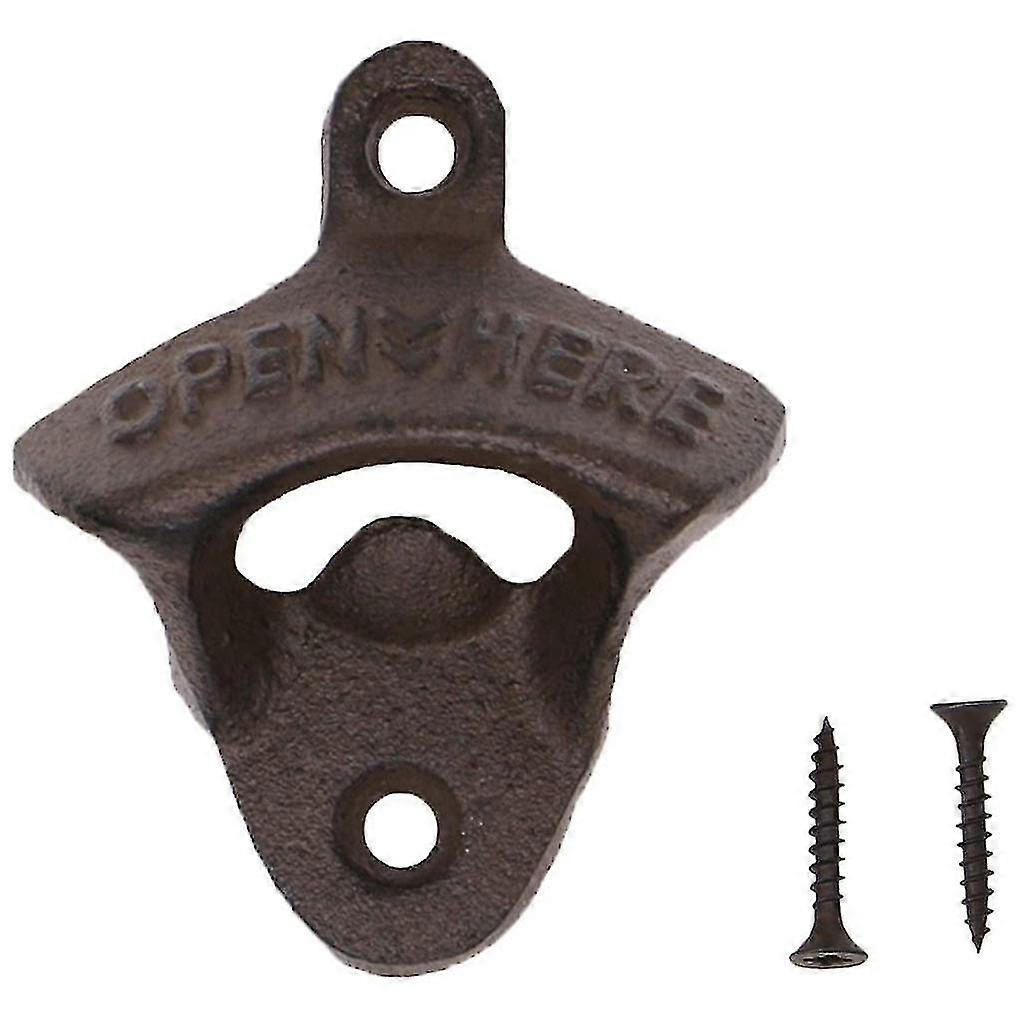 Iron Wall Mount Open Here Beer Cap Bottle Opener Rustic Bar Pub Decor