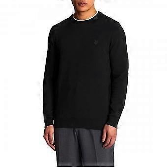 Men's Lyle & Scott Tonal Eagle Black Crew Neck Cotton Knit Jumper KN821TON