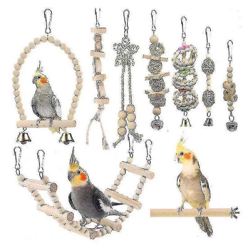 9 حزم الطيور اللعب شنقا جرس قفص الطيور اللعب الببغاء سوينغ مضغ اللعب