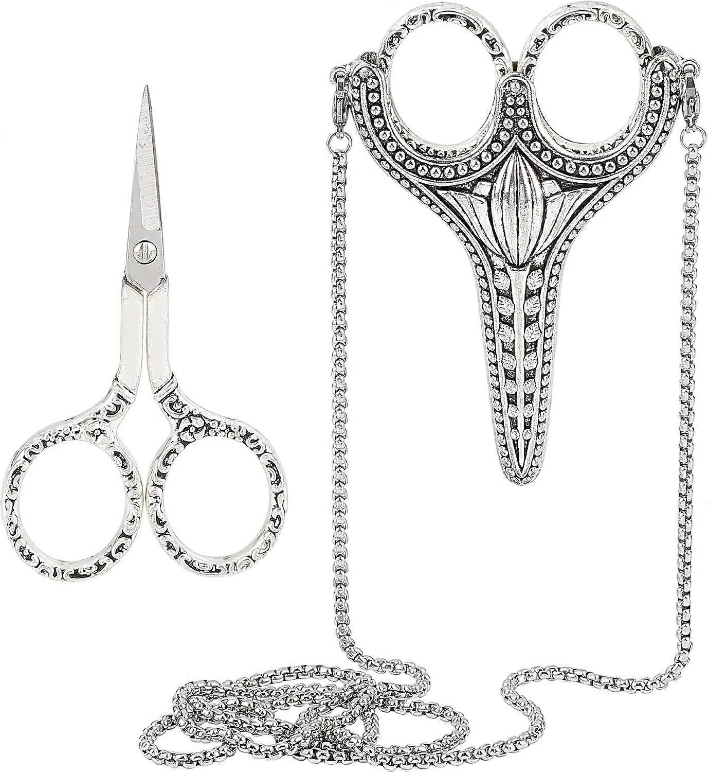Stainless Steel Sharp Tip Sewing Scissors with Sheath Chain Cutter Safety Precision Detail Embroidery Scissors with Cover Handcraft Art Work DIY Tool