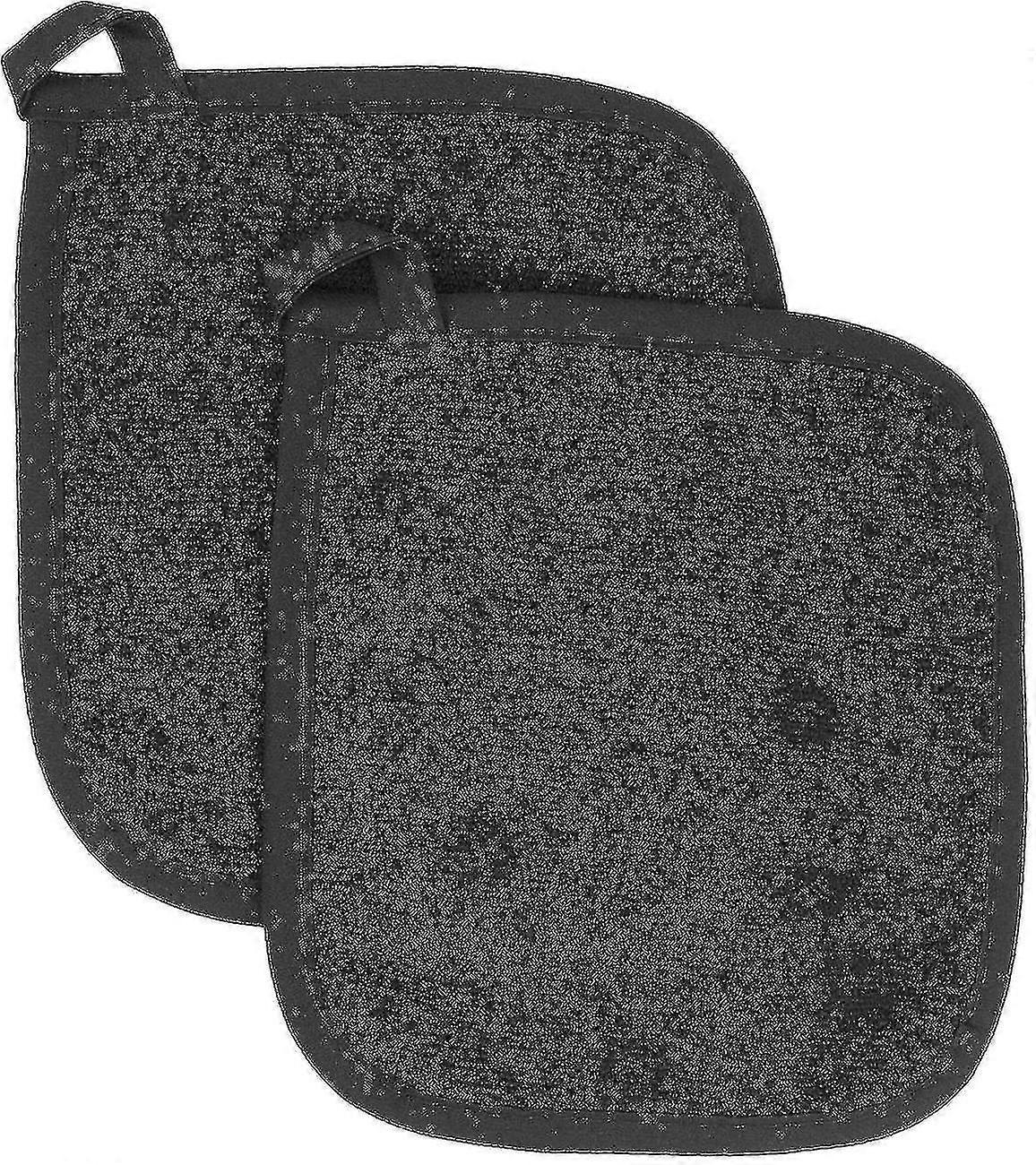 2pcs Cotton Terry Cloth Pot Holder Set, Kitchen Hot Pad-black