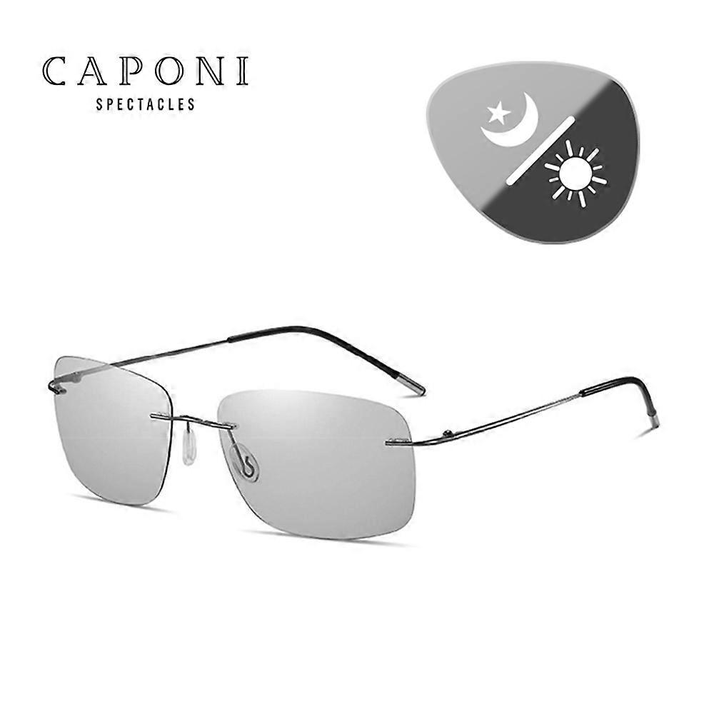 CAPONI Square Sun Glasses For AdultPochromic Polarized Rimless Sunglasses Classic Design High Quality Eyewear UV400 BS7467