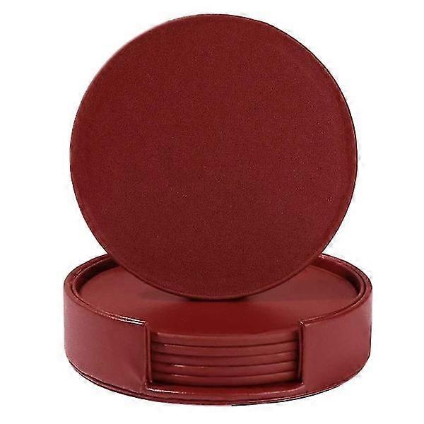 Red Coasters Pu-leather 6-pack With Holder Red