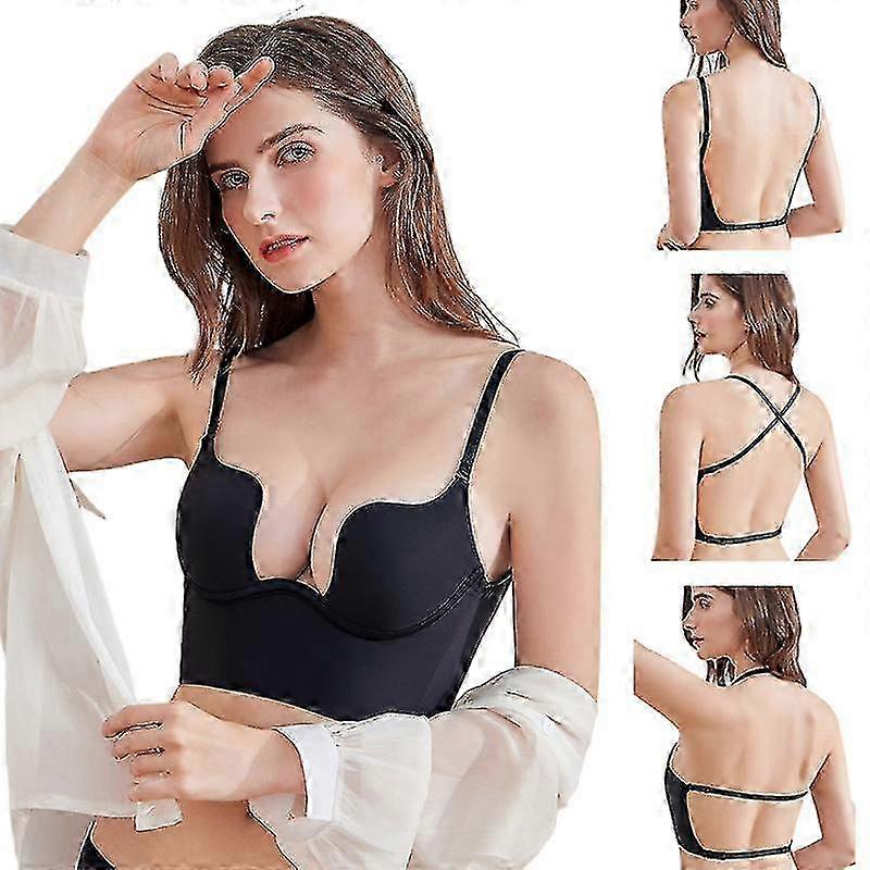 Femmes Sexy Deep U Plunge Bra Multi Way Convertible Push Up Halter Low Back Bra