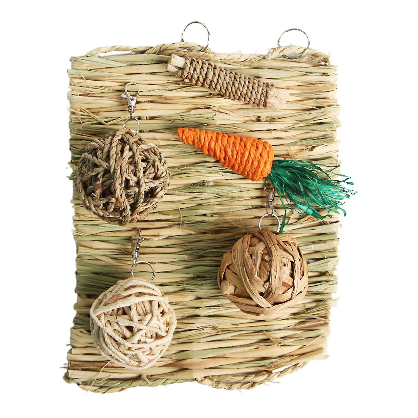 1 Set Hamster Chew Toy Bite Resistant Natural Materials Relieve Boredom Hamster Rabbit Teeth Grinding Straw Mat Cage Accessories Mengxi