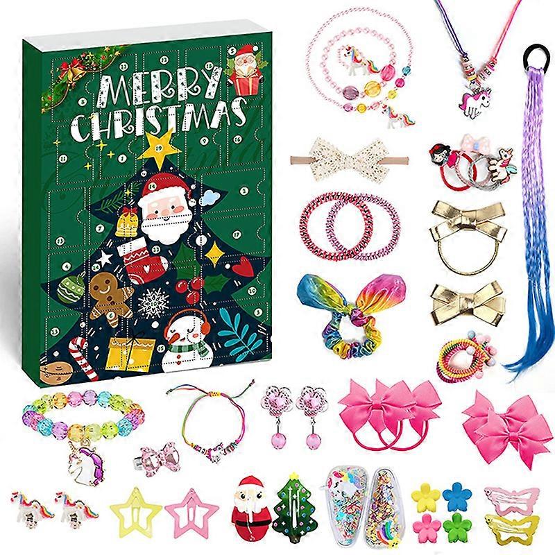 Accesorii de păr Calendar de Advent pentru fete 2023 Crăciun, Agrafe de păr Scrunchies de păr Barrettes Grosgrain Ribbon Bow Alligator C