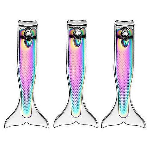 3pcs Large Color Titanium Nail Scissors Gradient Mermaid Handle Nail Clippers Manicure Tools