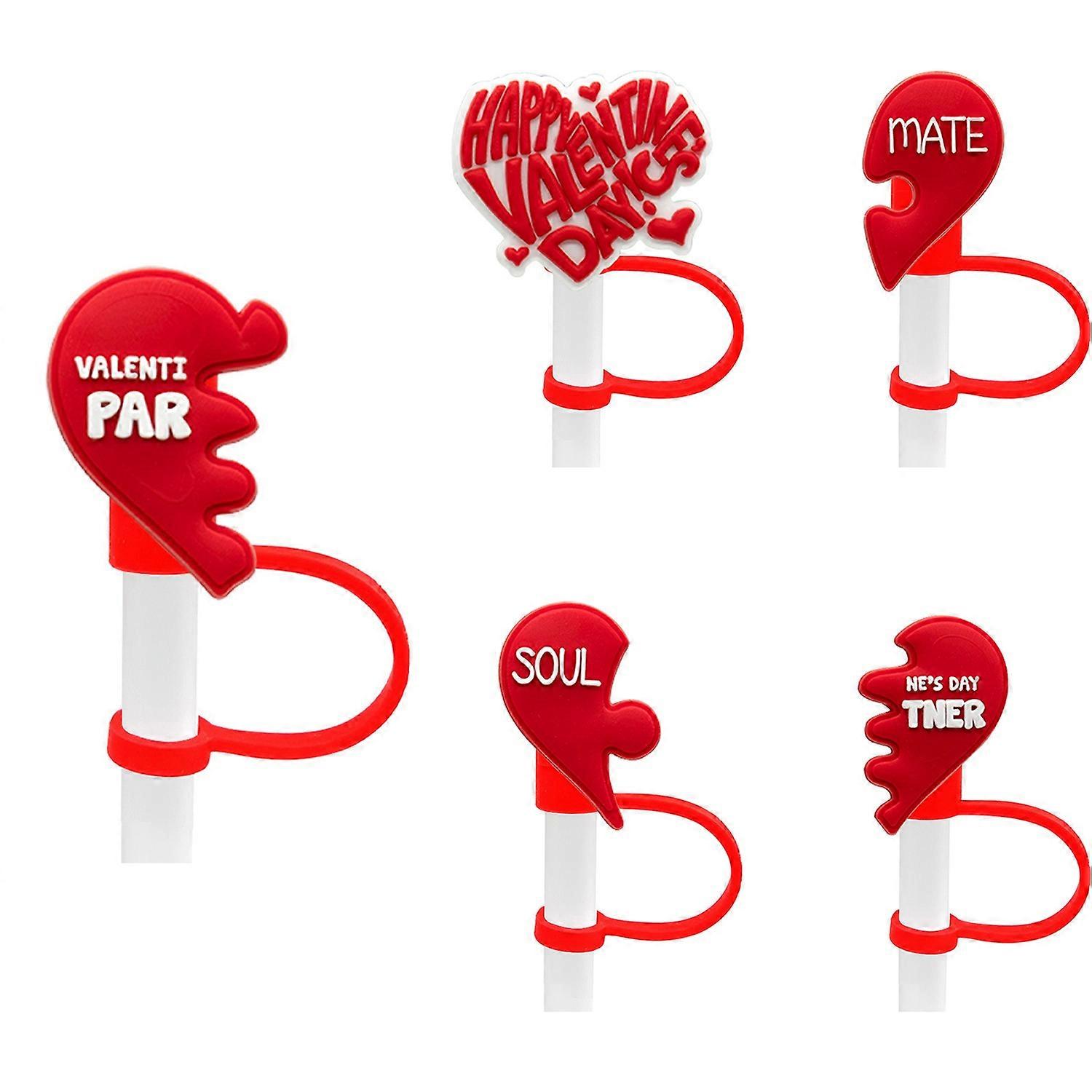 5Pcs Love Straw Covers Caps Mixed Color Creative Shape Universal Straw Topper Protector Reusable