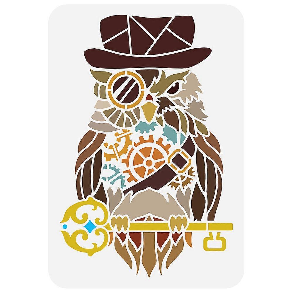1pc Steampunk Owl Stencil 8.3x11.7inch Reusable Painting Stencil Owl with Key Hat Glass Animal Theme Stencil Hollow Out Stencil Reusable Painting Sten