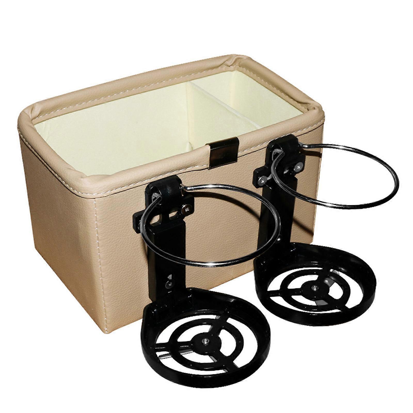 Black/Beige Car Storage Tray Cup Holder Console Side Box Wallets Phone Cups