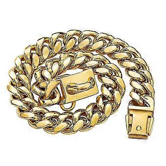 New Pet Dog Collar Stainless Steel Cuban Chain Dog Chain Dog Collar Lock Gold Silver Dog Leash-20inch/51cm-gold-2pcs