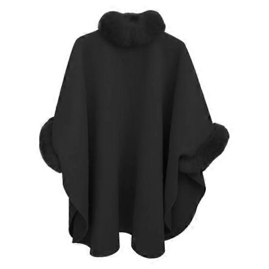 Lady Winter Cape Coat Dolman Sleeves Thick Shawl Loose Stand Collar Solid Color Faux Fur Decor Warm Daily Wear Work Outdoor Poncho