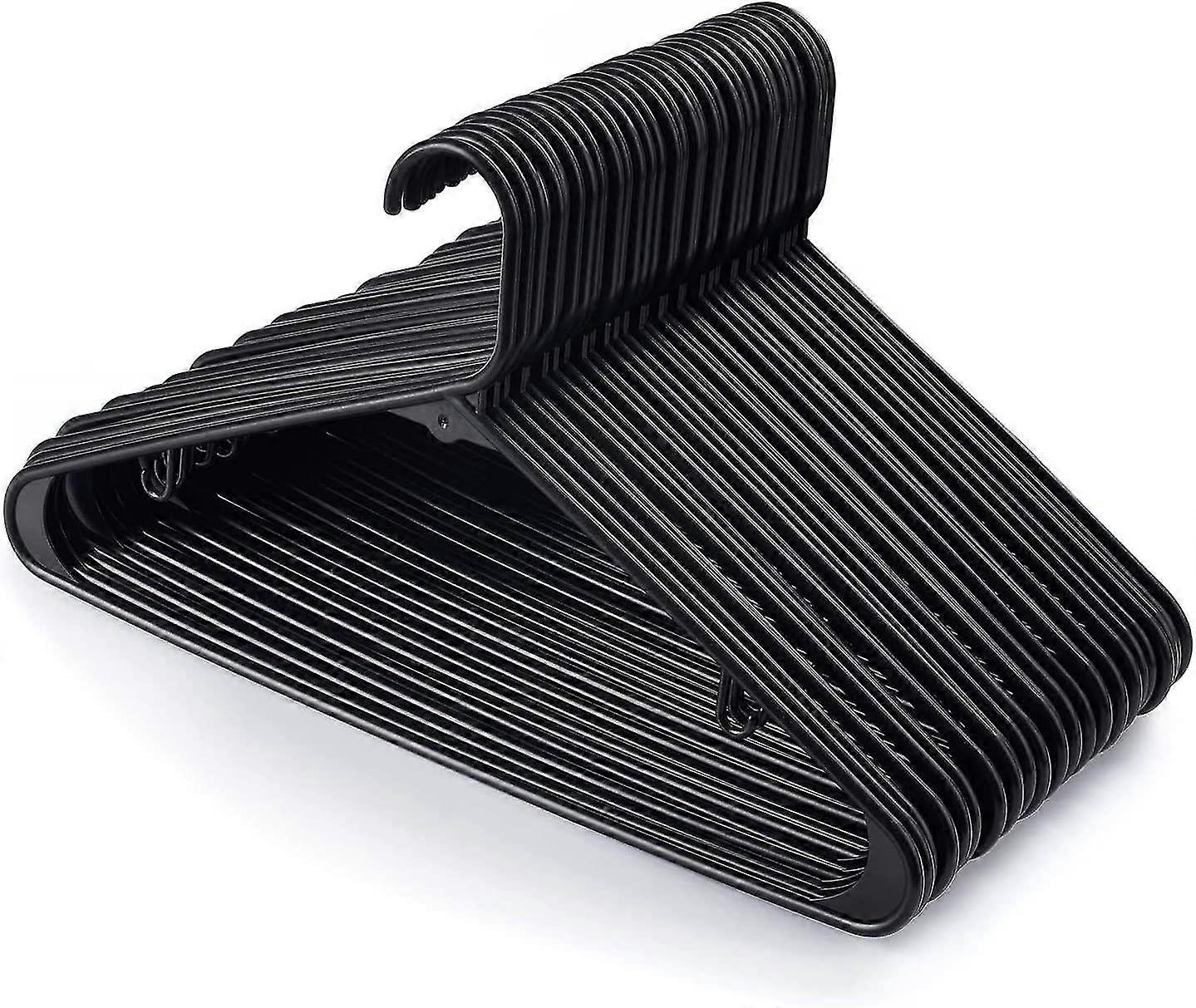 24 Pack Plastic Hangers, Pants Hanger, Space Saving With Notches, Non-slip And Durable Clothes Hanger, Length 42cm, Black