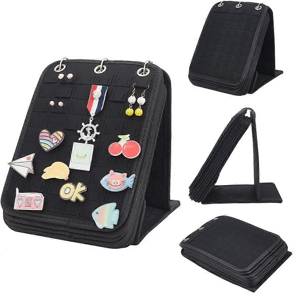 Enamel Pin Display Holder Felt 3-Ring Bindier Brooch Enamel Pin Display Stand Pins Collection Storage Organizer Display Pages Black 9.65x7.87x10.63 In