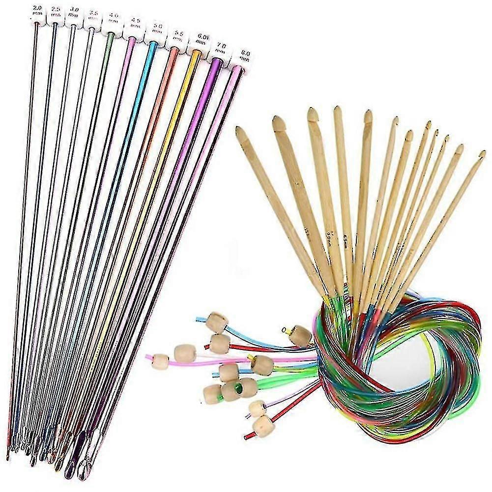 23 Pieces Tunisian Crochet Hooks Set With Bead Carbonized Bamboo Hook-yky