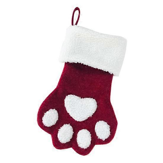 Christmas Stocking Xmas Fireplace Hanging Stocking Pet Paw Shape Holiday Sock with Plush