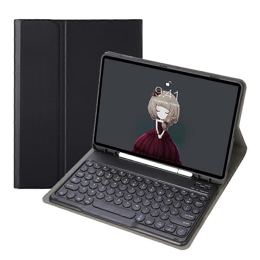 YA08B Lambskin Texture Voltage Round Keycap Bluetooth Keyboard Leather Case For Samsung Galaxy Tab A8 10.5 2021 SM-X200 / SM-X205(Black)