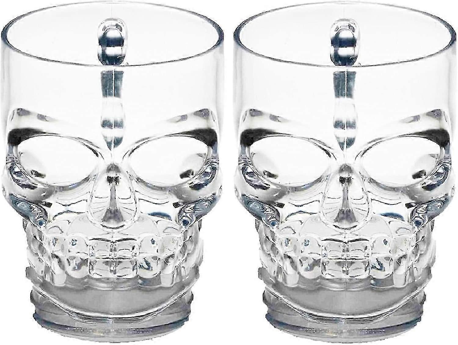 Skull Face Beer Mug Drinking Glasses With Handle, Set Of 2, Heavy Base Funny Entertainment Glassware For Water