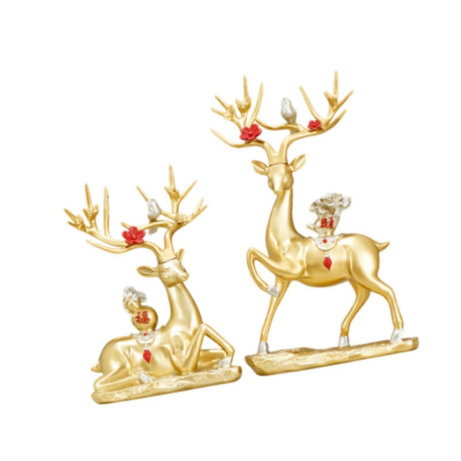 2 Pieces Reindeer Statue Creative Deer Statue for Living Room Desktop Office Gold
