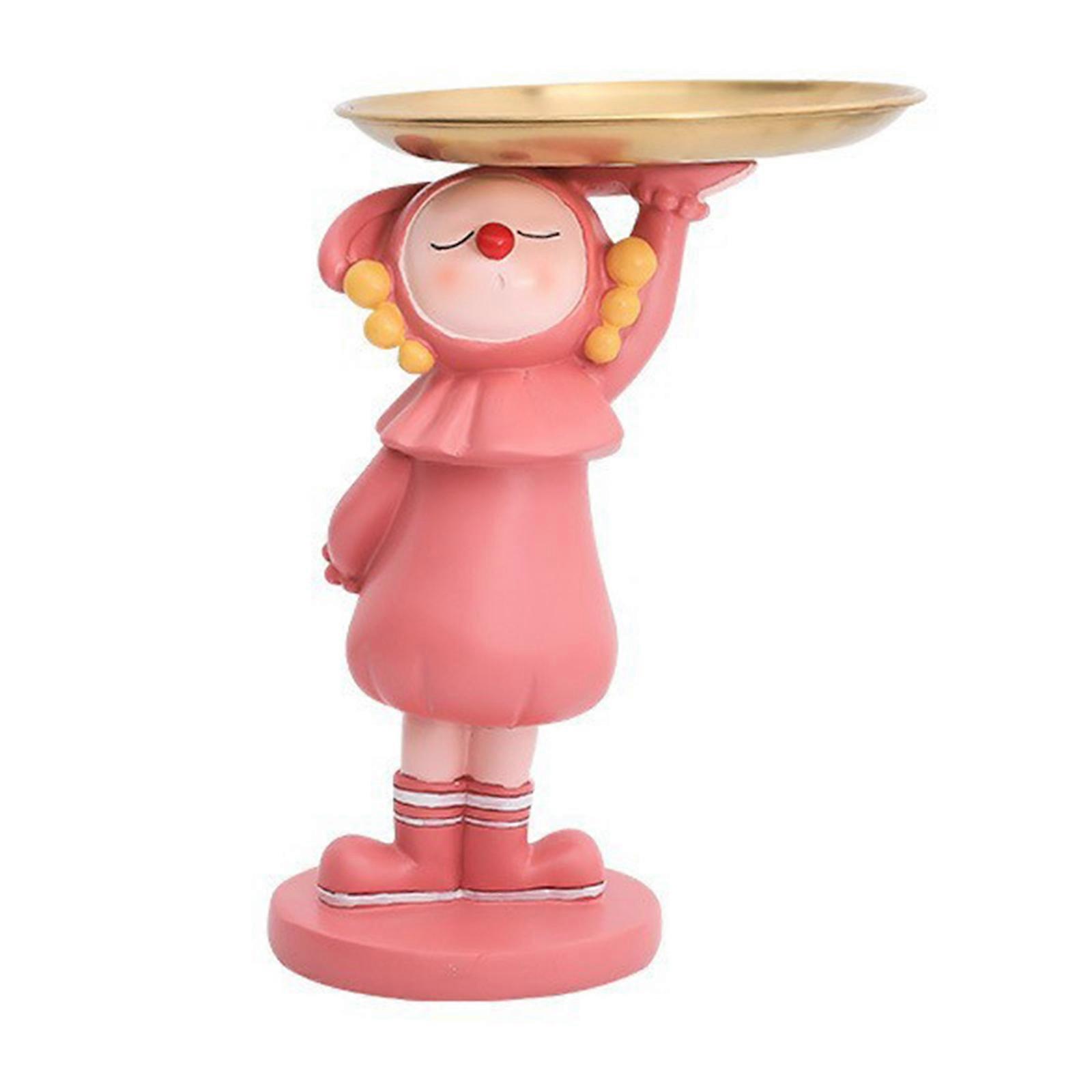 Ornamenti per figurine di ragazza in resina carino Sculture per ragazze dei cartoni animati con vassoio portaoggetti per occhiali per ingresso creativo per spuntino chiave arancione