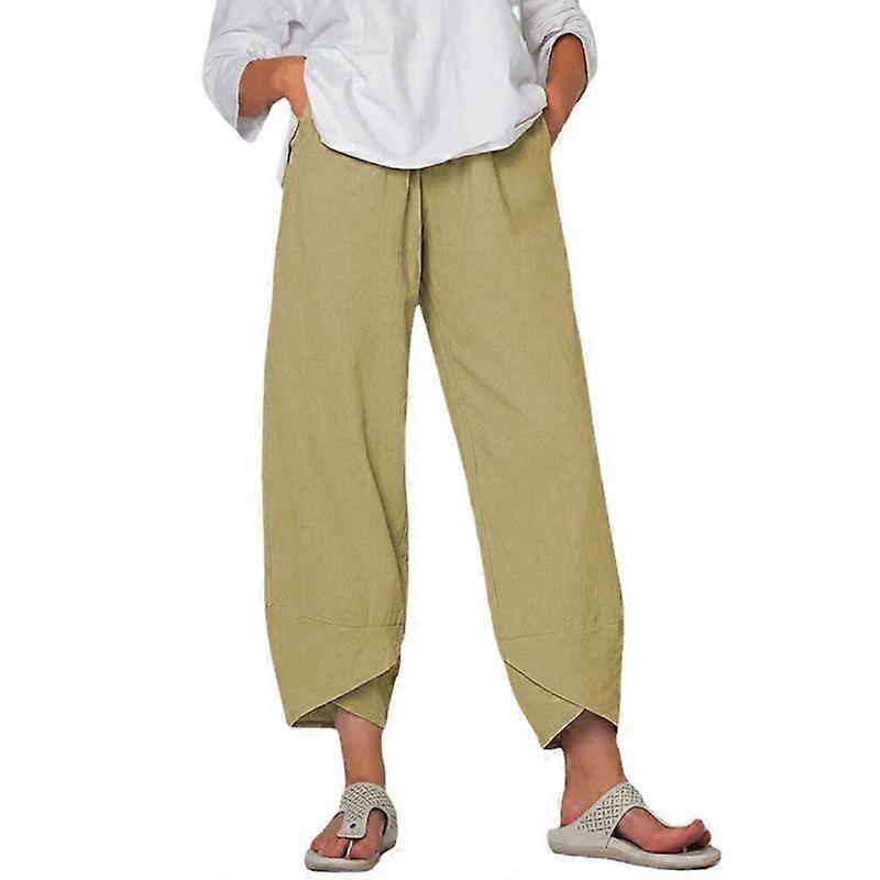 Spring and summer new women's cotton linen wide-legged trousers solid colour big yards high waist loose leisure nine-minute trousers women